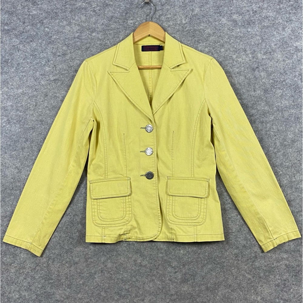 Tribal Jeans Denim Jacket Women's Size 4 Yellow Vintage 90s Y2K‎ Stretch Unique